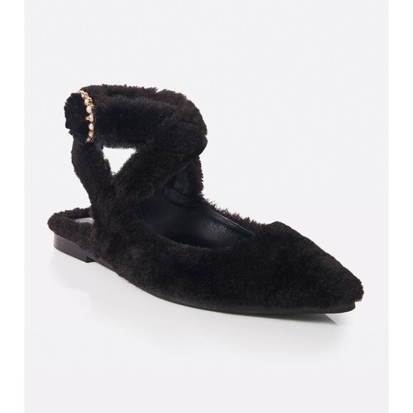 🎉LAST CHANCE🎉 FREE PEOPLE Faux Shearling Parisa Pointed Flat / Black Shearling - Picture 5 of 11